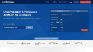 Mailboxlayer - email verification api homepage