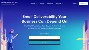 Neverbounce - email verification software homepage